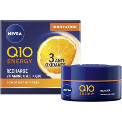 NIVEA Soin de Nuit Q10+C Energy Pot (1 x 50 ml), Crème de nuit enrichie en Q10 et Vitamines