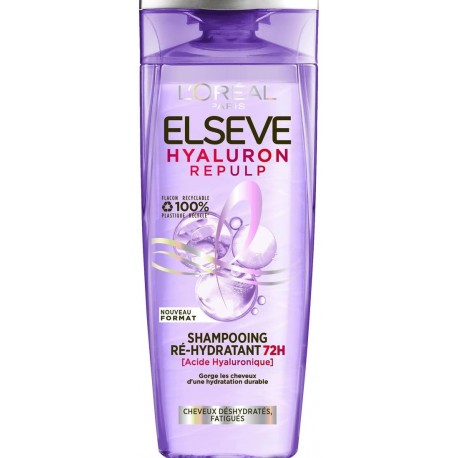 (x2) L'Oréal Paris - Shampooing Ré-Hydratant pour Cheveux Déshydratés et Fatigués - À l'Acide Hyaluronique - 2 X 300 ml