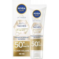 NIVEA SUN Fluide UV visage Luminous 630 FPS 50+ (1 x 40 ml), Crème solaire visage anti taches à la formule légère et non grasse